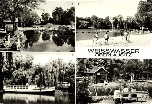 Ak Weißwasser in der Oberlausitz, Im Tierpark, Bad, Jahnsteich mit Schiffsbar