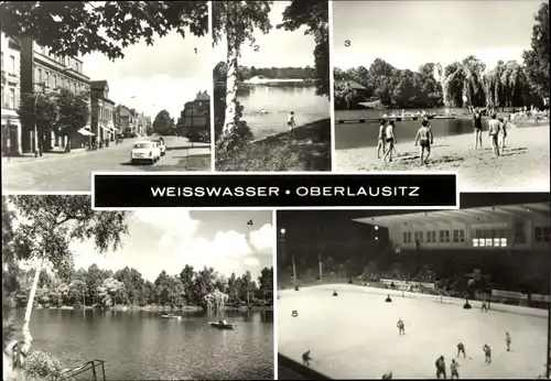 Ak Weißwasser in der Oberlausitz, Bautzener Straße, Kunsteis Stadion Wilhelm Pieck, Eishockeyspies