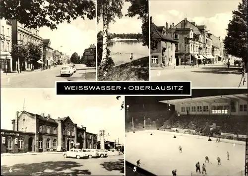 Ak Weißwasser in der Oberlausitz, Bautzener Straße, Kunsteis Stadion Wilhelm Pieck, Eishockeyspiel