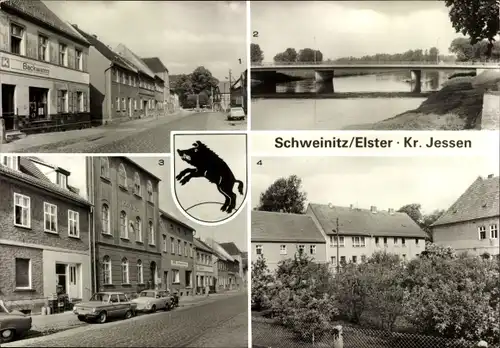 Ak Schweinitz Jessen, Markt, Elsterbrücke, Feierabendheim Völkerfreundschaft, Wappen, Rathaus