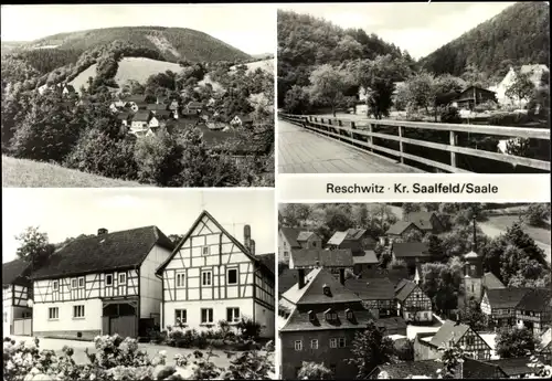 Ak Reschwitz Saalfelder Höhe Saalfeld an der Saale Thüringen, Panorama, Brücke, Fachwerkhaus