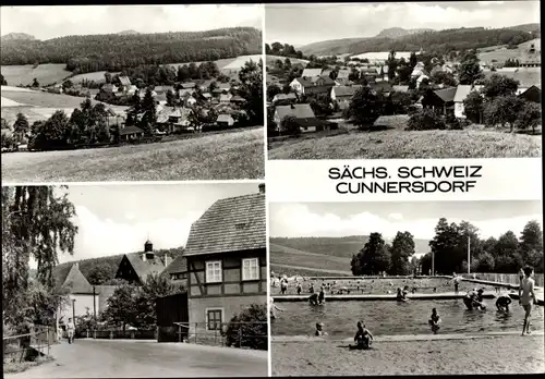 Ak Cunnersdorf Gohrisch in Sachsen, Panorama, Straßenpartie, Freibad