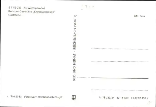 Ak Stiege Oberharz am Brocken, Konsum-Gaststätte Kreuzwegbaude, Gaststätte