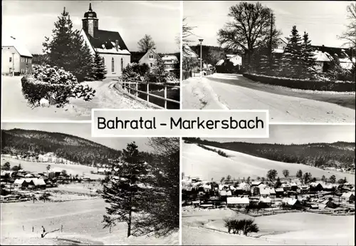 Ak Markersbach Bahratal Bad Gottleuba in Sachsen, Ortsansichten im Winter, Kirche