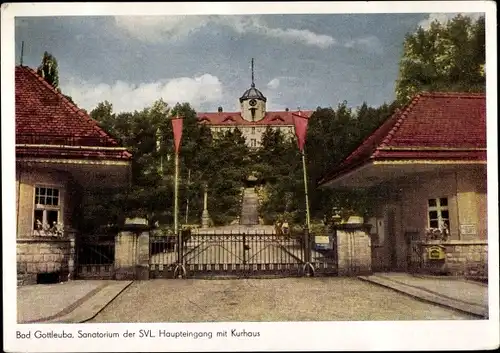 Ak Bad Gottleuba in Sachsen, Sanatorium der SVL, Haupteingang mit Kurhaus