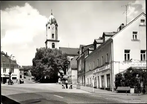 Ak Bad Brambach im Vogtland, Blick auf den Markt, HO Cafe am Markt, Kirchturm