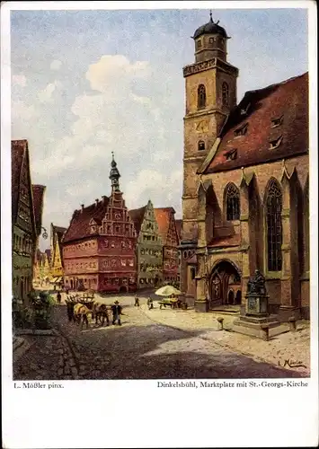 Künstler Ak Mößler, Ludwig, Dinkelsbühl, Marktplatz, St. Georgskirche