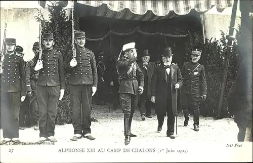 Ak König Alfons XIII. von Spanien, Émile François Loubet 1905, Camp de Chalons