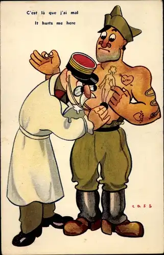 Künstler Ak Cass, Doktor horcht französischen Soldaten ab, C'est la que j'ai mal
