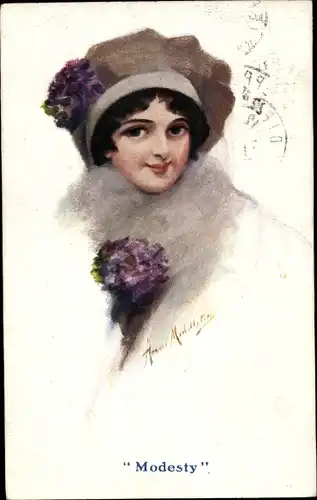 Künstler Ak Modesty, Portrait einer jungen Frau