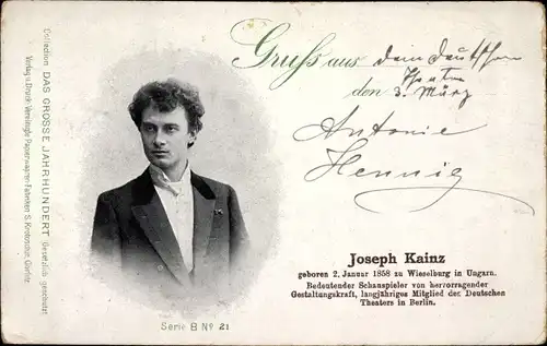 Ak Schauspieler Joseph Kainz, Deutsches Theater Berlin, Portrait, Reklame, Esser's Seifenpulver
