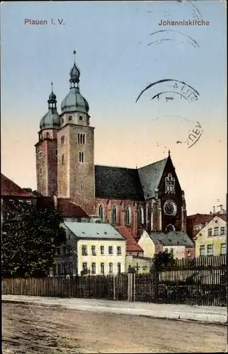 Ak Plauen im Vogtland, Johanniskirche, Straßenansicht, Wohnhäuser