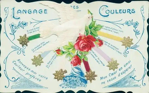 Ak Langage des Couleurs, Mon Coeur en emoi ne cesse d'esperer, Taube, Rosen