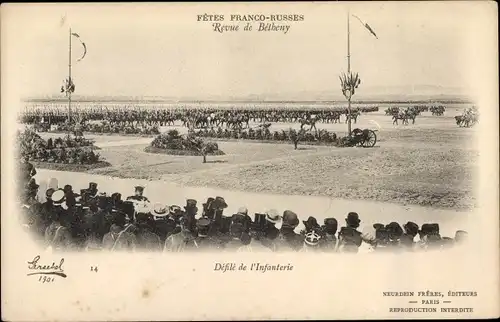 Ak Bétheny Marne, Fêtes Franco Russes, Revue, Défilé de l'Infanterie