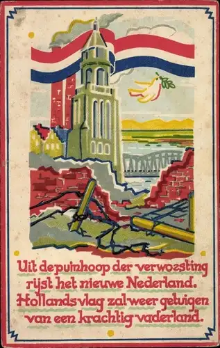 Künstler Ak Uit de puinhoop der verwoesting rijst het nieuwe Nederland, Kriegszerstörung II. WK