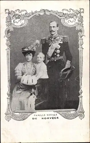 Passepartout Ak König Haakon VII. von Norwegen, Portrait, Maud, Prinz Olav