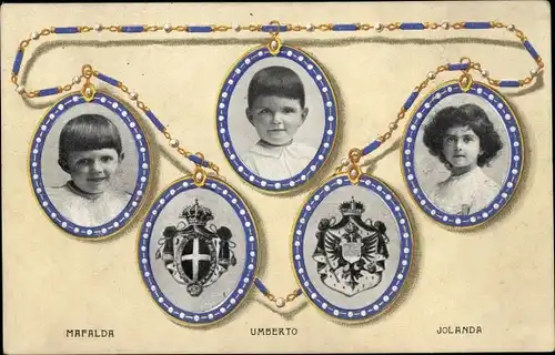 Ak Adel Italien, Umberto, Jolanda, Mafalda, Wappen, Portrait
