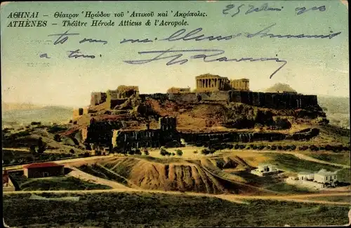 Ak Athen Griechenland, Théâtre Hérode Atticus & l'Acropole