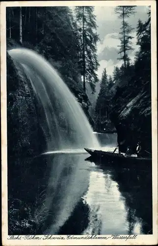 Ak Hřensko Herrnskretschen Elbe Region Aussig, Edmundsklamm, Wasserfall