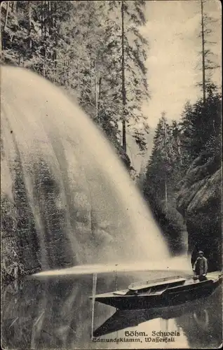 Ak Hřensko Herrnskretschen Elbe Region Aussig, Edmundsklamm, Wasserfall