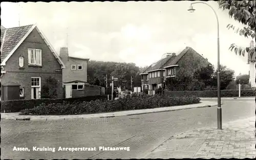 Ak Assen Drenthe Niederlande, Kruising Anreperstraat, Plataanweg