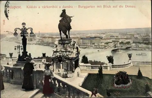 Ak Budapest Ungarn, Burggarten mit Blick auf die Donau