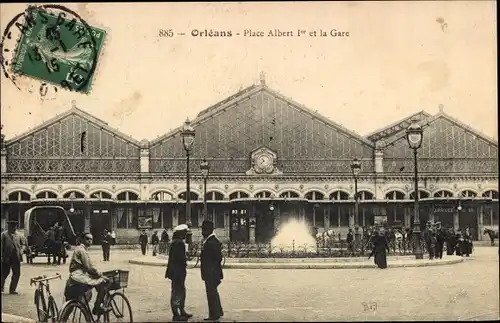 Ak Orléans Loiret, Place Albert 1. et la Gare