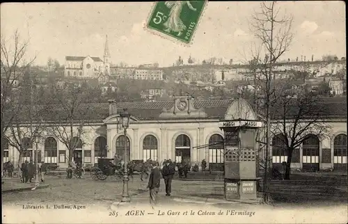 Ak Agen Lot et Garonne, La Gare et le Coteau de l'Ermitage