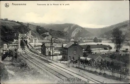 Ak Anseremme Dinant Wallonien Namur, Panorama de la Meuse et le Pont