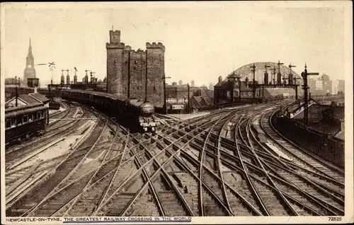 Ak Newcastle upon Tyne Northumberland England, The greatest Railway crossing in the World