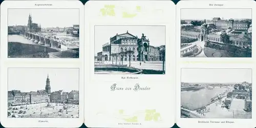 Klapp Ak Dresden Zentrum, Hauptbahnhof, Königliches Hoftheater, Der Zwinger, Altmarkt, Elbquai