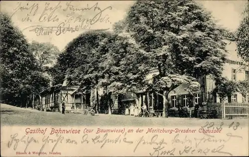 Ak Boxdorf Moritzburg in Sachsen, Gasthof Bahnwiese an der Moritzburg-Dresdner Chaussee