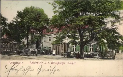 Ak Baumwiese Boxdorf Moritzburg in Sachsen, Bahnwiese, Moritzburger Chaussee