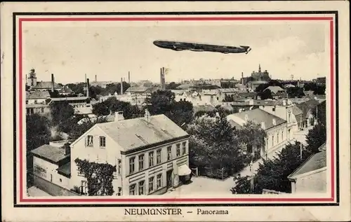 Ak Neumünster in Holstein, Panorama, Zeppelin