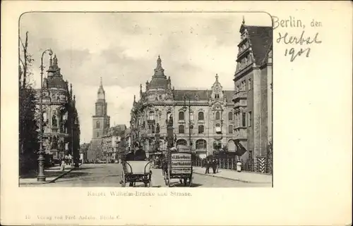 Ak Berlin Mitte, Kaiser Wilhelm Brücke und Straße, Kirche