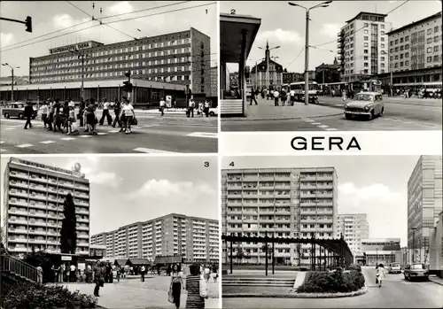 Ak Gera in Thüringen, Interhotel Gera, Straße der Republik, Neubauten im Zentrum, Blick zum Brühl