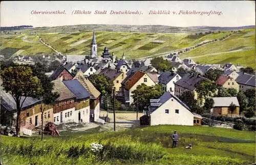 Ak Oberwiesenthal im Erzgebirge, Rückblick vom Fichtelbergaufstieg, Panorama