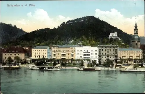 Ak Bad Schandau an der Elbe, Ortsansicht, Deutsches Haus, Gasthaus, Kirche