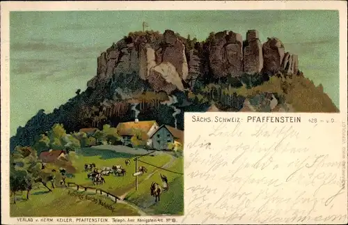 Litho Königstein an der Elbe Sächsische Schweiz, Pfaffenstein
