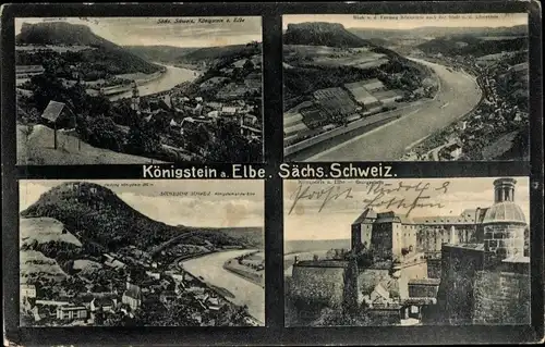 Ak Königstein an der Elbe Sächsische Schweiz, Teilansichten, Festung