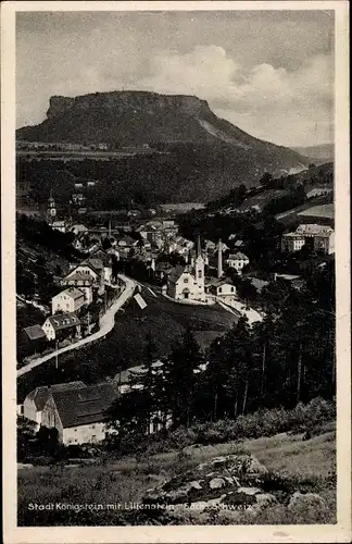 Ak Königstein an der Elbe Sächsische Schweiz, Panorama mit Lilienstein