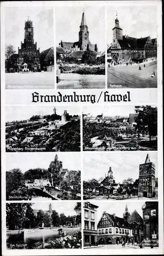Ak Brandenburg an der Havel,, Rathaus, Dom, St. Gotthardtkirche, Steintorturm und Brücke