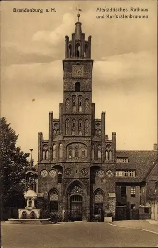 Ak Brandenburg a.d. Havel, Altstädtisches Rathaus und Kurfürstenbrunnen