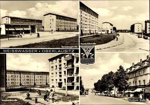 Ak Weißwasser in der Oberlausitz, Muskauer Straße, Humboldtstraße, Gutenbergstraße, Spielplatz