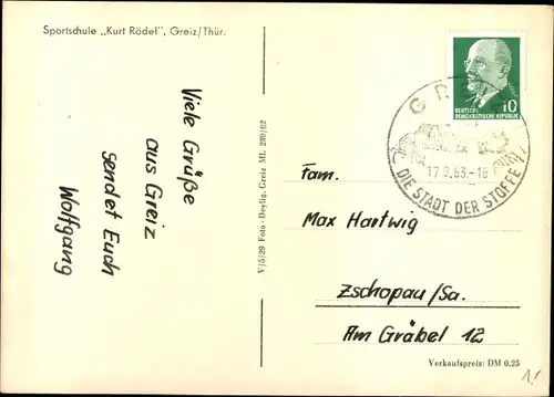 Ak Greiz im Vogtland, Sportschule Kurt Rödel, Sportplatz