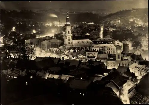 Ak Greiz im Vogtland, Panorama, bei Nacht, Beleuchtung, Winter