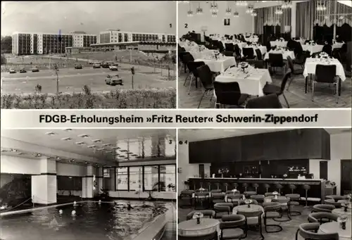 Ak Zippendorf Schwerin in Mecklenburg, FDGB Erholungsheim Fritz Reuter, Restaurant, Schwimmhalle