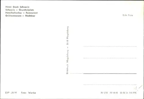 Ak Schwerin in Mecklenburg, HO-Hotel Stadt Schwerin, Grillrestaurant, Restaurant, Hotelhallenbar