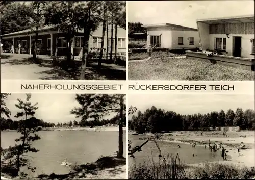 Ak Rückersdorf in der Niederlausitz, Naherholungsgebiet Rückersdorfer Teich, Badestrand, Bungalows