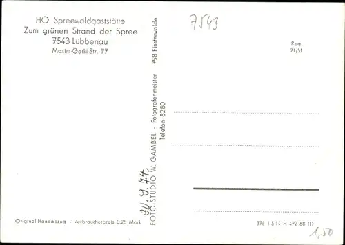 Ak Lübbenau im Spreewald, HO Spreewaldgaststätte zum grünen Strand der Spree